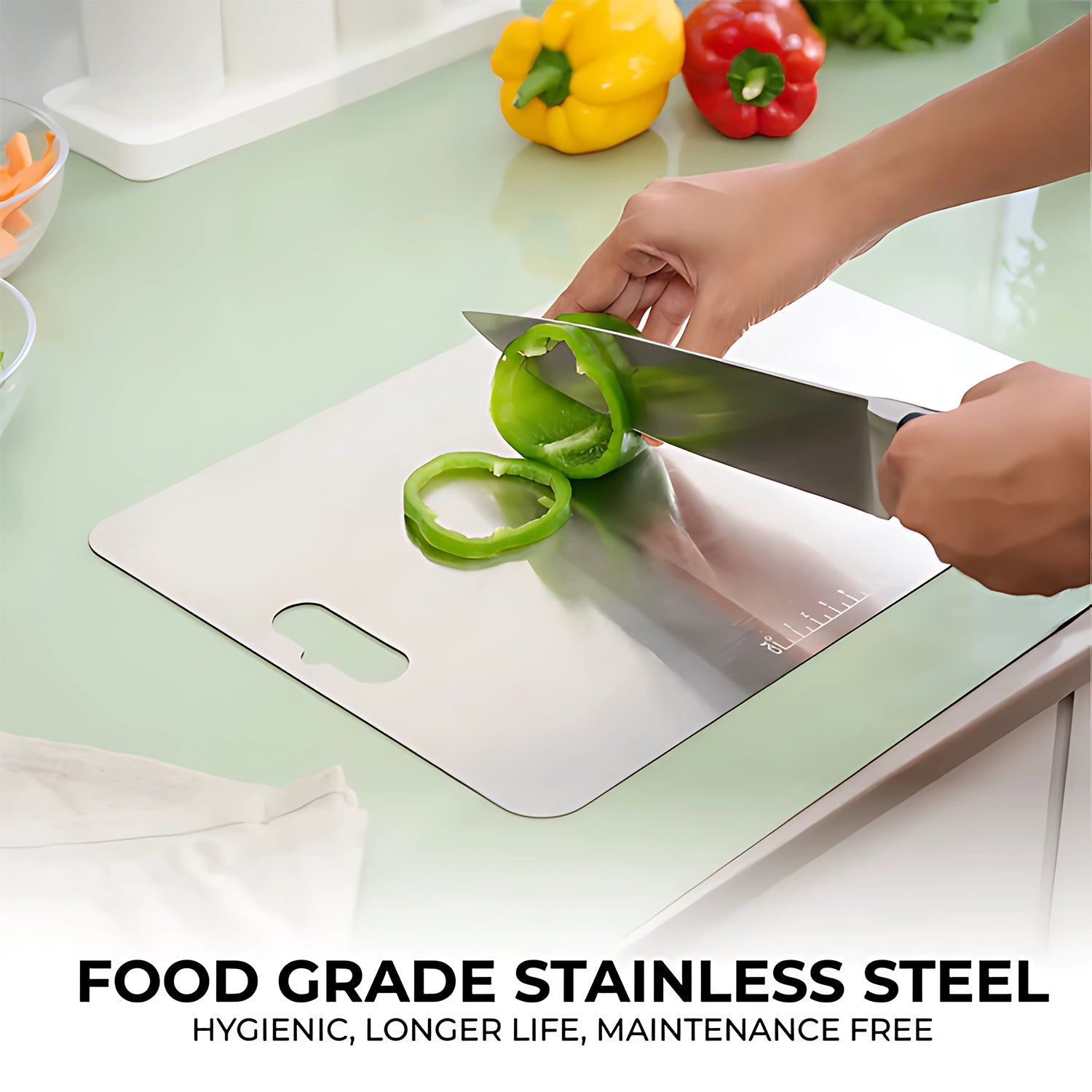 Stainless Steel Vegetable & Fruit Cutting Chopping Board (31×20 Cm / 1 Pc) Stainless Steel Vegetable & Fruit Cutting Chopping Board (31×20 Cm / 1 Pc)